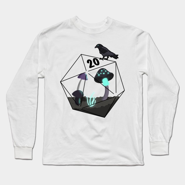 Mushrooms & Raven d20 Long Sleeve T-Shirt by SoareDean